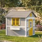 Playhouse Αδιάβροχο παιδικό παιδότοπο από ξύλο με πόρτα 6 παράθυρα 2 κουτιά λουλουδιών 2 λουλουδιών για 3-8 χρόνια γκρι