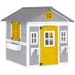 Playhouse Αδιάβροχο παιδικό παιδότοπο από ξύλο με πόρτα 6 παράθυρα 2 κουτιά λουλουδιών 2 λουλουδιών για 3-8 χρόνια γκρι