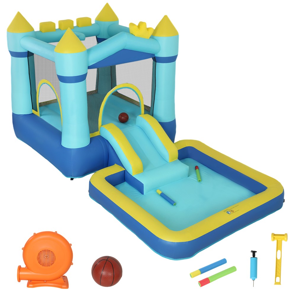 Bouncy castle with blower slide ball pit στεφάνι μπάσκετ χωρητικότητα φορτίου έως 90 kg για 3-8 χρόνια 364x173x182cm μπλε
