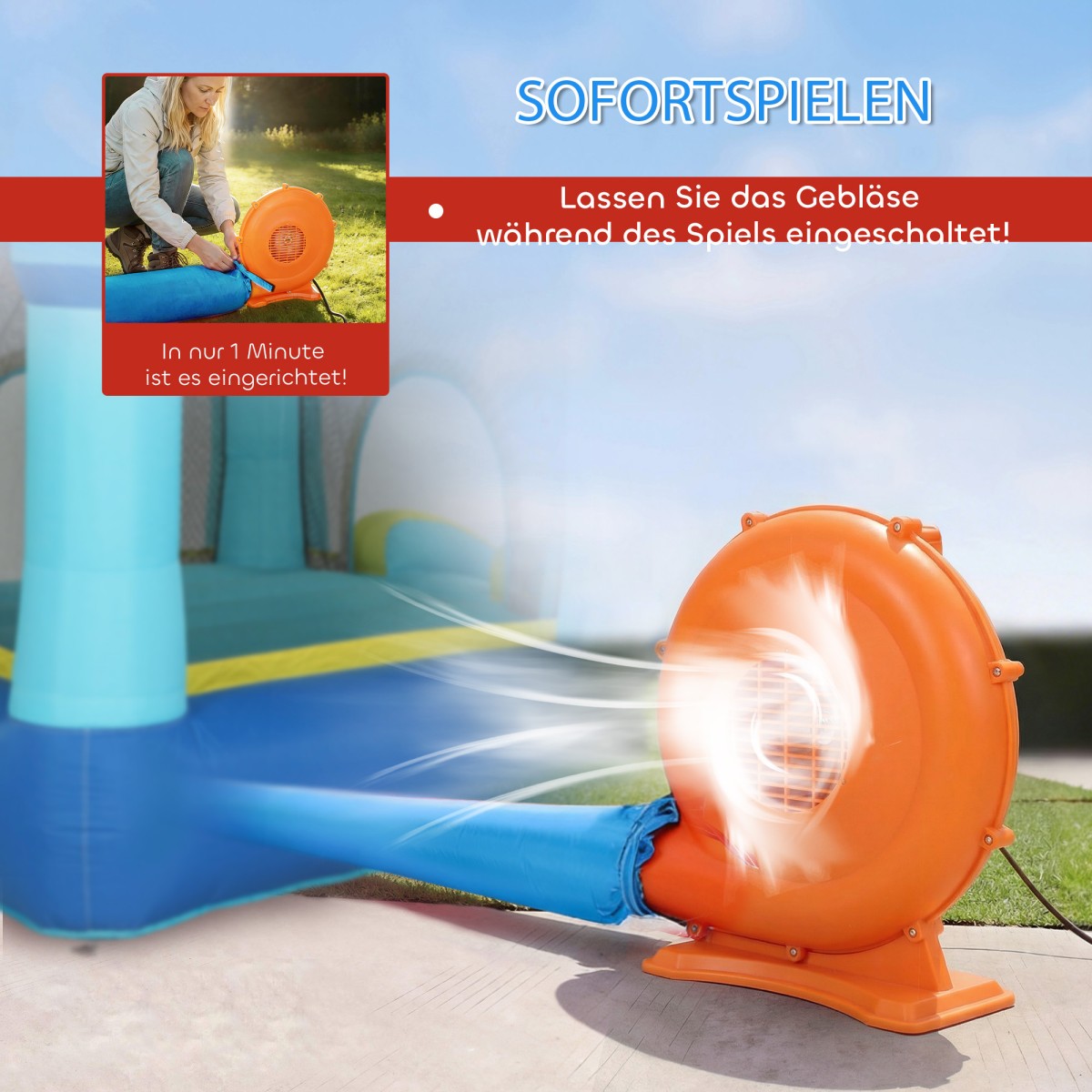 Bouncy castle with blower slide ball pit στεφάνι μπάσκετ χωρητικότητα φορτίου έως 90 kg για 3-8 χρόνια 364x173x182cm μπλε