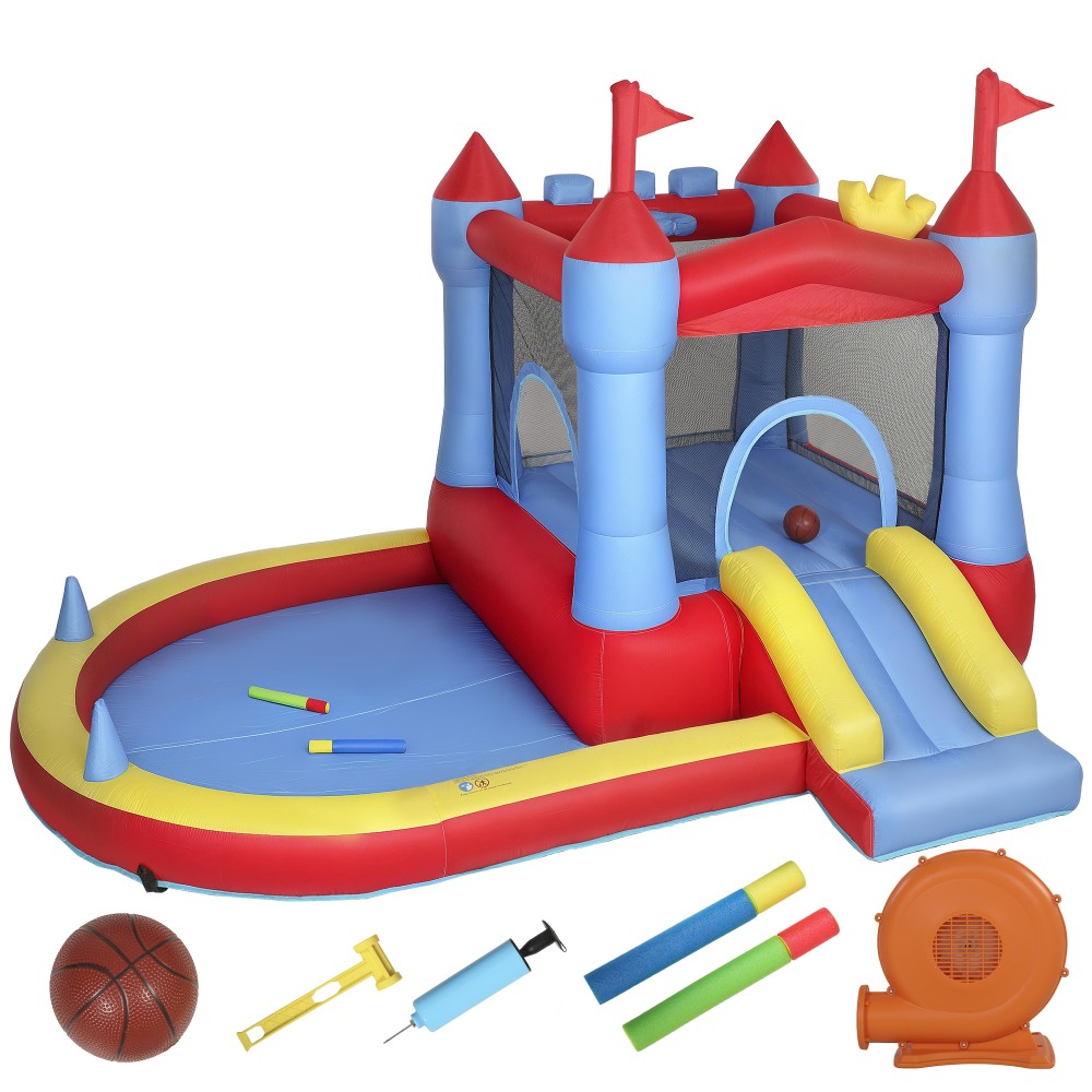 Φουσκωτό Bouncy Castle with Blower Slide Trampoline Paddling Pool/Ball Pit Water Gun 342x255x209 cm Μπλε