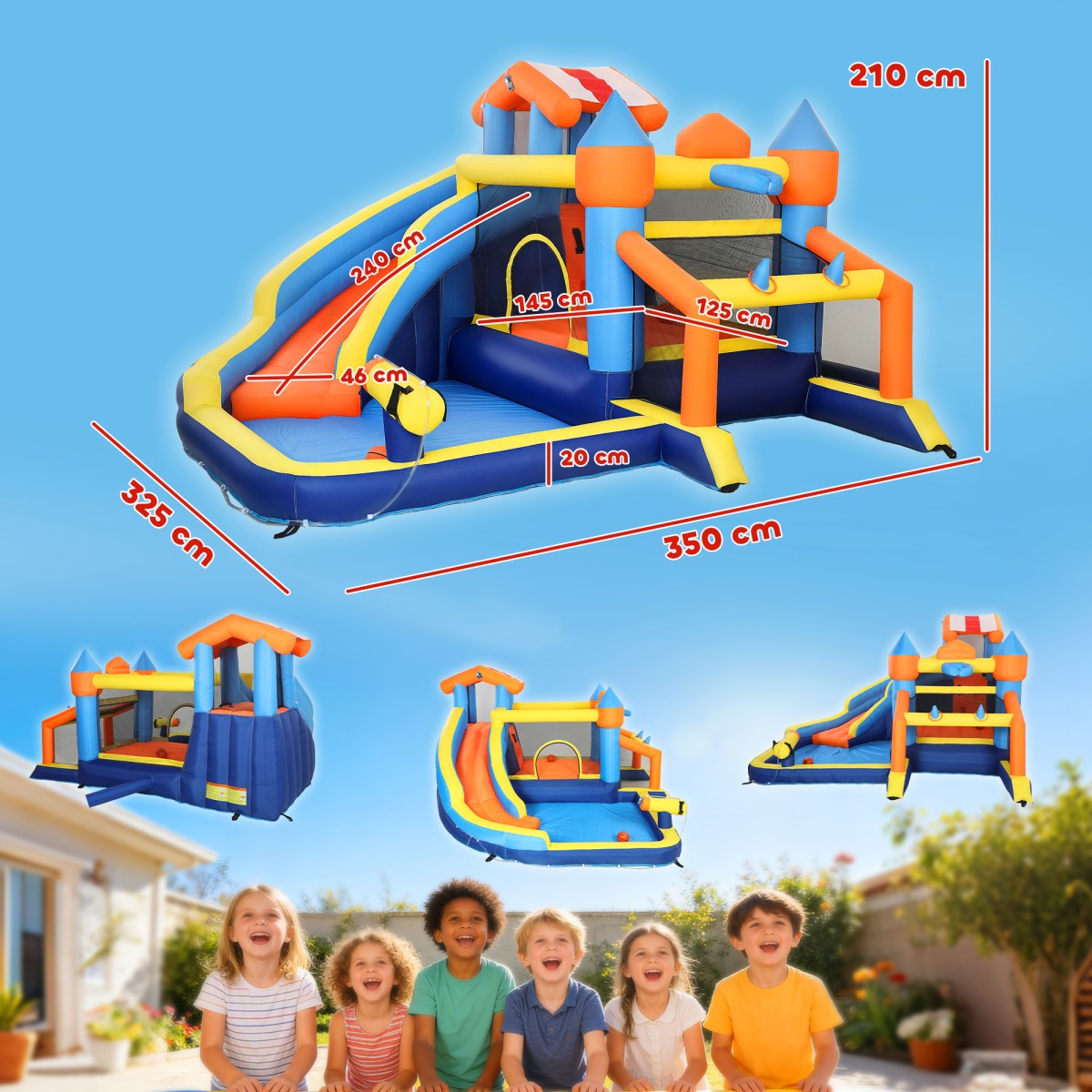 8 σε 1 Bouncy Castle with Blower Slide Paddling Pool Τραμπολίνο Τοίχος αναρρίχησης για εσωτερικούς χώρους 350x325x210cm Πολύχρωμος