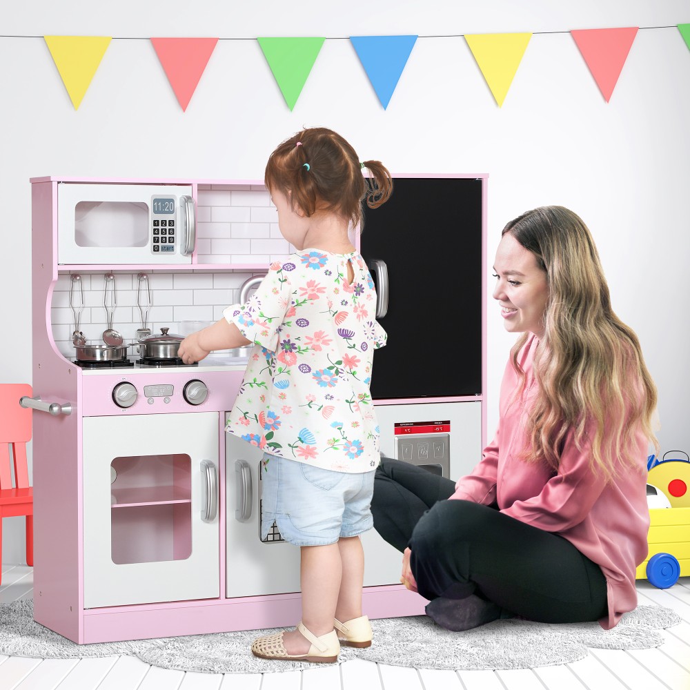 Σετ κουζίνας Play με κατσαρόλες, μαυροπίνακας, τηλέφωνο, παγωτομηχανή, σόμπα, 83,8 x 26,8 x 81 cm, ροζ