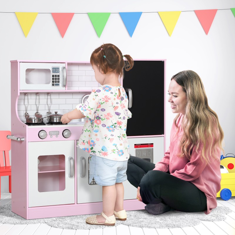Σετ κουζίνας Play με κατσαρόλες, μαυροπίνακας, τηλέφωνο, παγωτομηχανή, σόμπα, 83,8 x 26,8 x 81 cm, ροζ