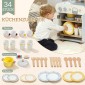 Σετ Scullery, Ξύλινο πλυντήριο πιάτων για παιδιά, 32 αξεσουάρ, MDF, για παιδιά από 3 ετών, γαλάζιο