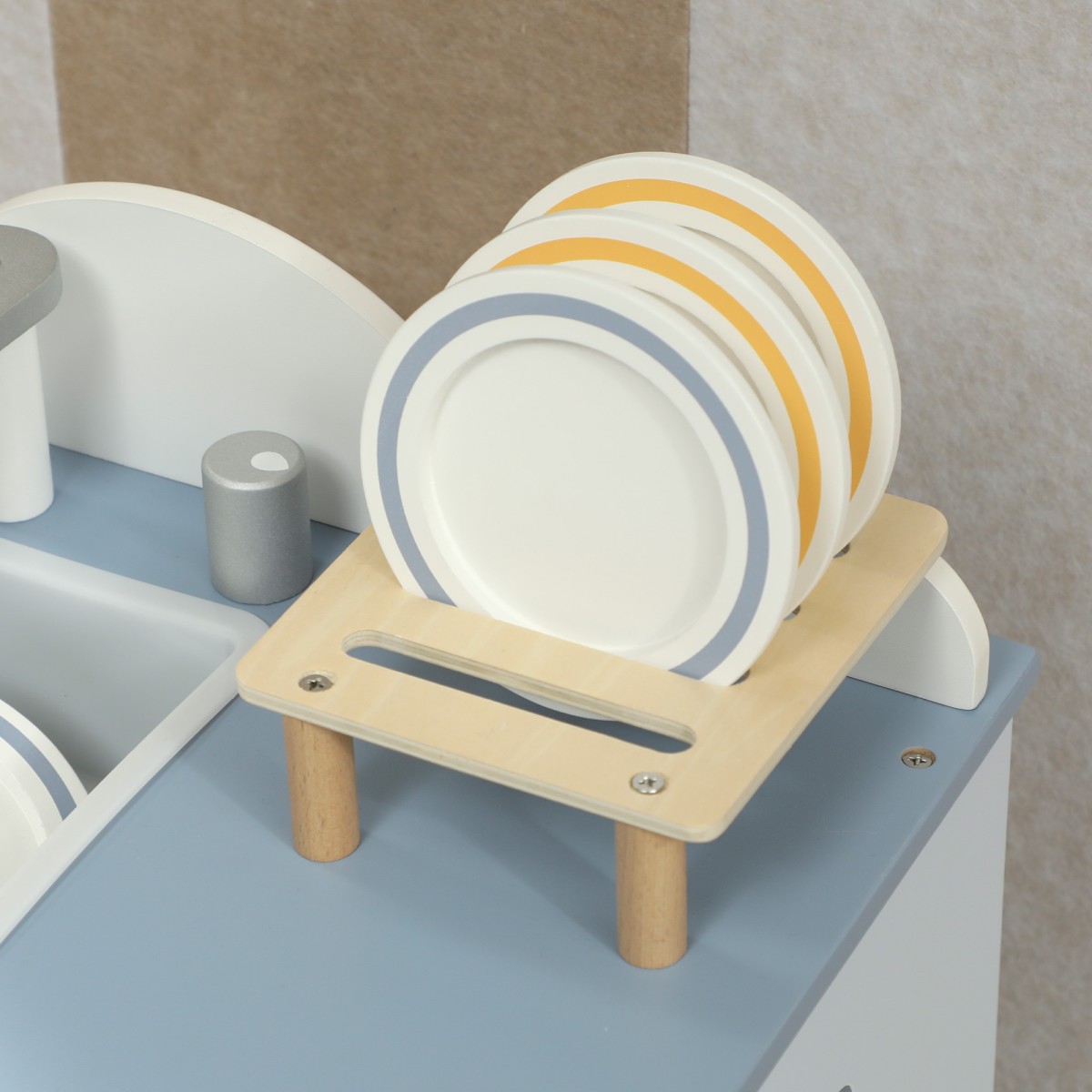 Σετ Scullery, Ξύλινο πλυντήριο πιάτων για παιδιά, 32 αξεσουάρ, MDF, για παιδιά από 3 ετών, γαλάζιο