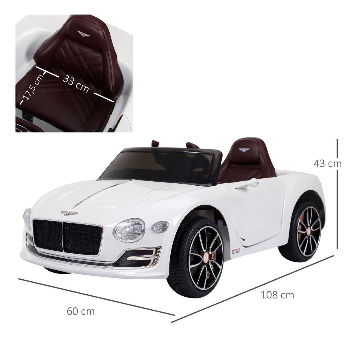 Παιδικό ηλεκτρικό αυτοκίνητο Bentley GT άδεια ηλεκτρικό παιδικό αυτοκίνητο με τηλεχειριστήριο 2.4G MP3, μουσική, κόρνα, φώτα LED ηλεκτρικό αυτοκίνητο παιδικό όχημα για 3-5 χρόνια 108 x 60 x 43 cm λευκό