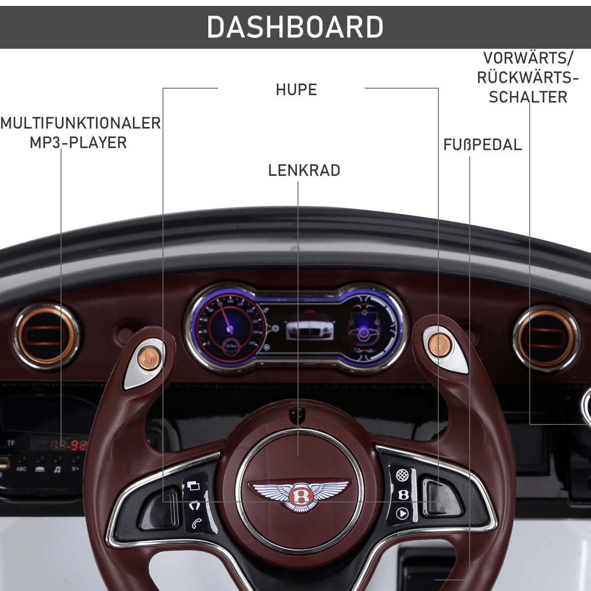 Παιδικό ηλεκτρικό αυτοκίνητο Bentley GT άδεια ηλεκτρικό παιδικό αυτοκίνητο με τηλεχειριστήριο 2.4G MP3, μουσική, κόρνα, φώτα LED ηλεκτρικό αυτοκίνητο παιδικό όχημα για 3-5 χρόνια 108 x 60 x 43 cm λευκό