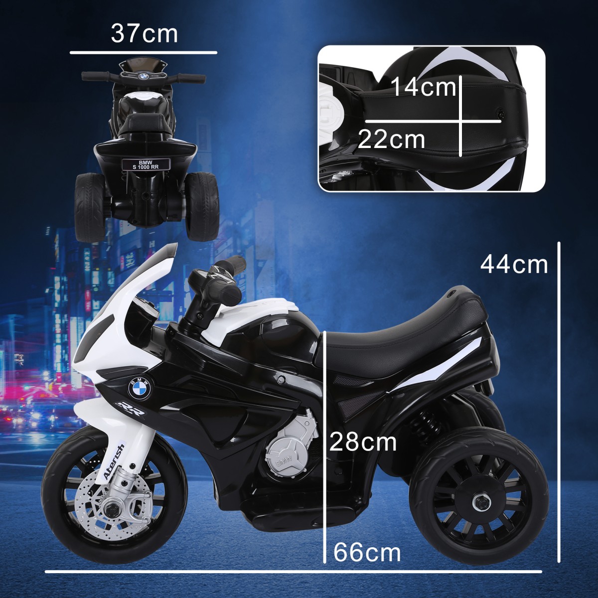 Ηλεκτρική παιδική μοτοσυκλέτα BMW S1000RR ηλεκτρική μοτοσυκλέτα με μουσική, προβολείς, παιδική ηλεκτρική μοτοσυκλέτα για παιδιά από 18-36 μηνών μαύρη