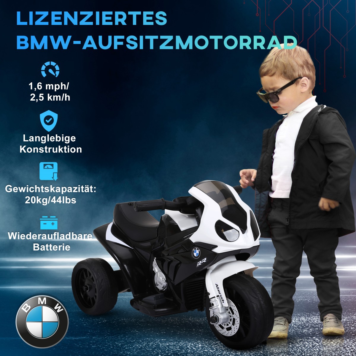 Ηλεκτρική παιδική μοτοσυκλέτα BMW S1000RR ηλεκτρική μοτοσυκλέτα με μουσική, προβολείς, παιδική ηλεκτρική μοτοσυκλέτα για παιδιά από 18-36 μηνών μαύρη