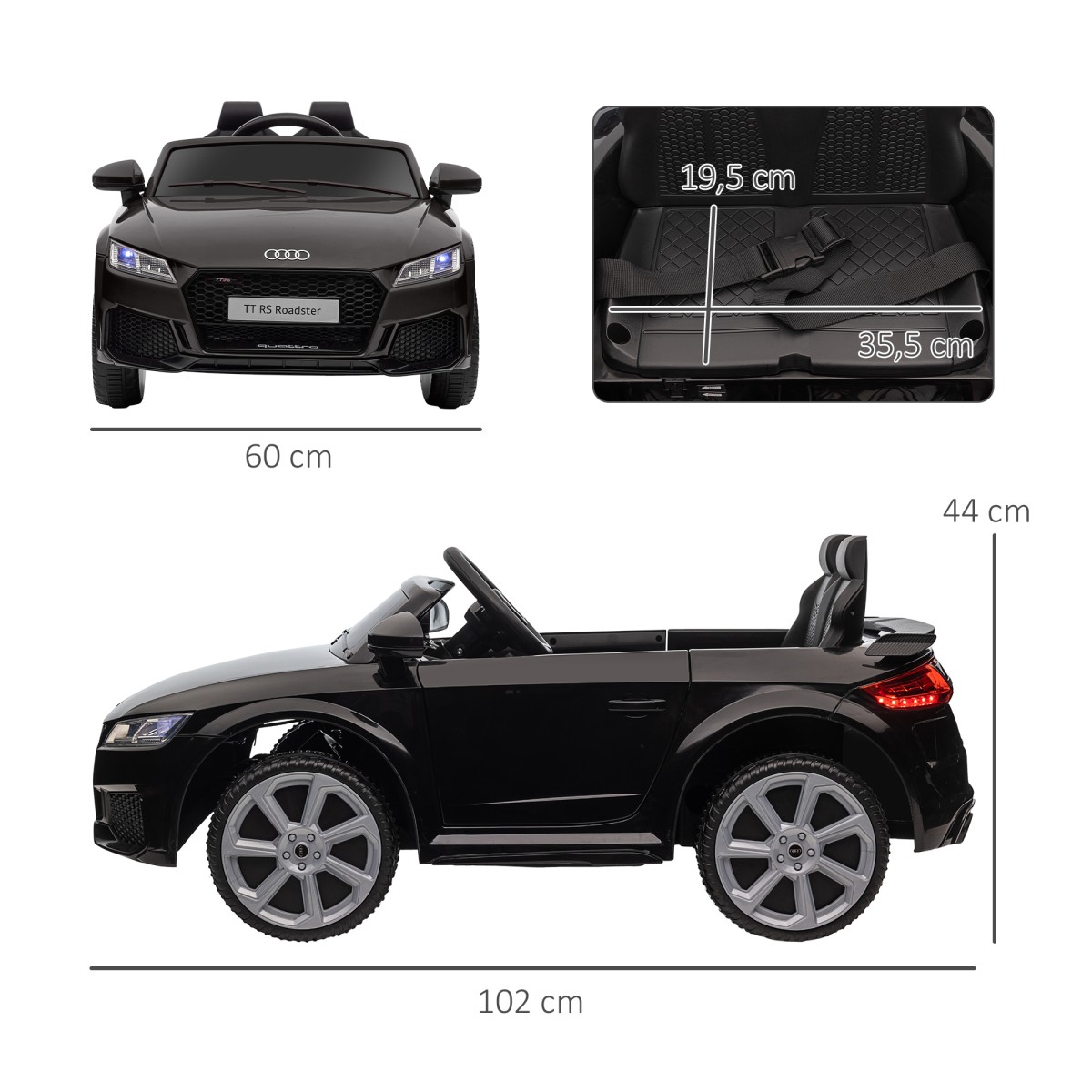 Παιδικό ηλεκτρικό αυτοκίνητο Audi, με τηλεχειριστήριο 2.4G, μουσική, κόρνα, LED, USB, για παιδιά 3-5 ετών, μαύρο