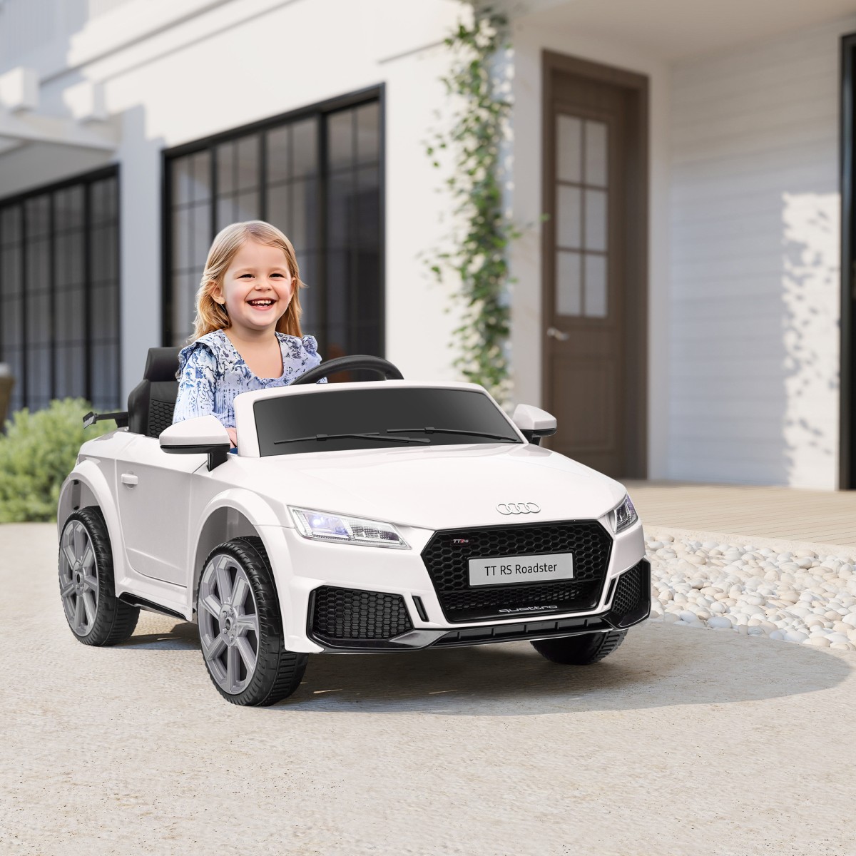Παιδικό ηλεκτρικό αυτοκίνητο, Audi TT RS Roadster, 3 km/h, τηλεχειριστήριο, LED, USB, λευκό