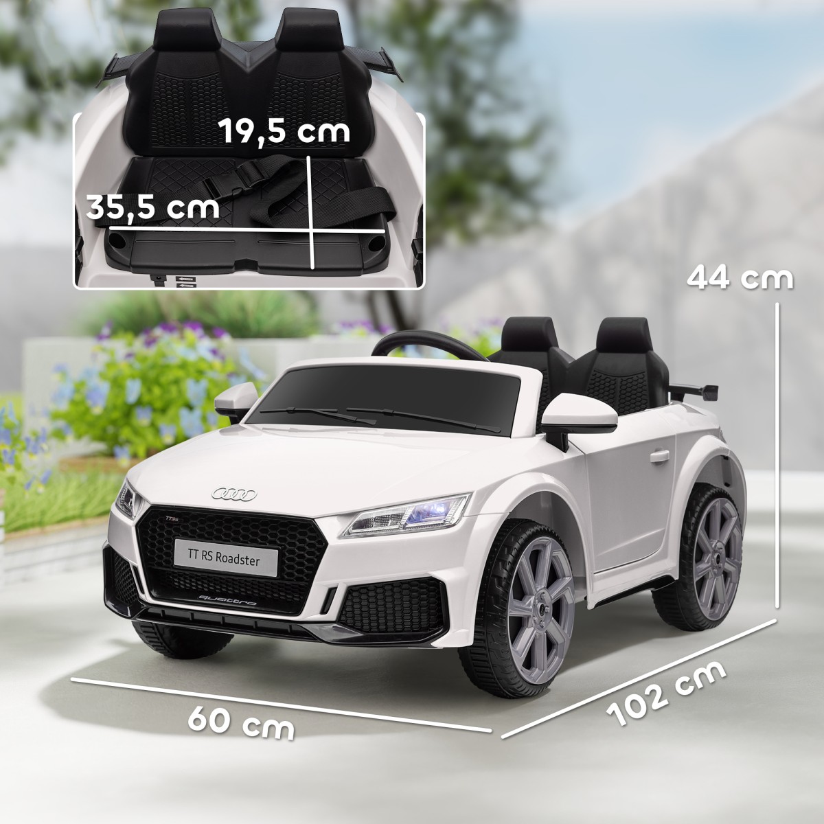 Παιδικό ηλεκτρικό αυτοκίνητο, Audi TT RS Roadster, 3 km/h, τηλεχειριστήριο, LED, USB, λευκό