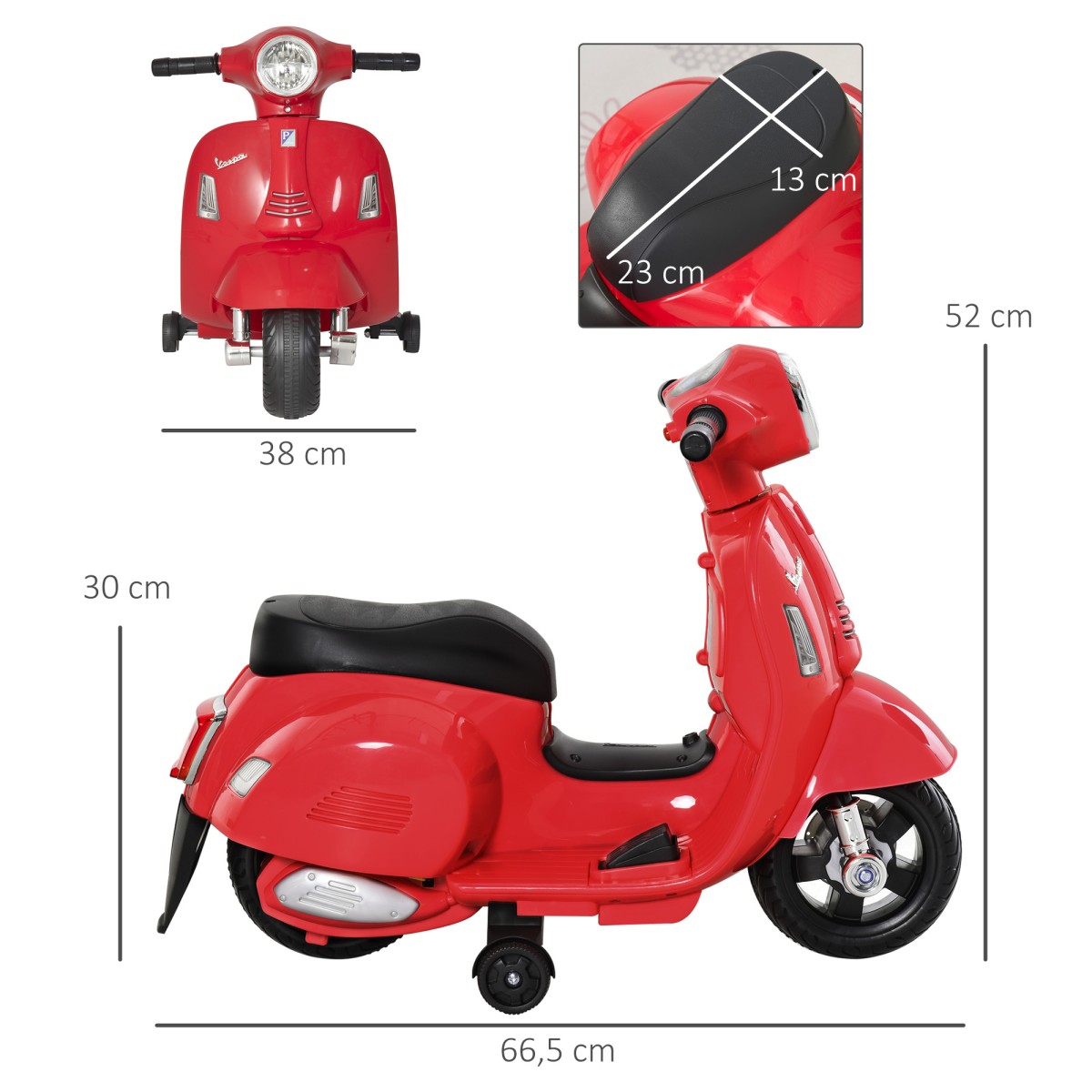 Ηλεκτρική παιδική μοτοσυκλέτα Vespa ηλεκτρική μοτοσυκλέτα με φως LED, ήχος, παιδική ηλεκτρική μοτοσυκλέτα για παιδιά από 18-36 μηνών κόκκινη
