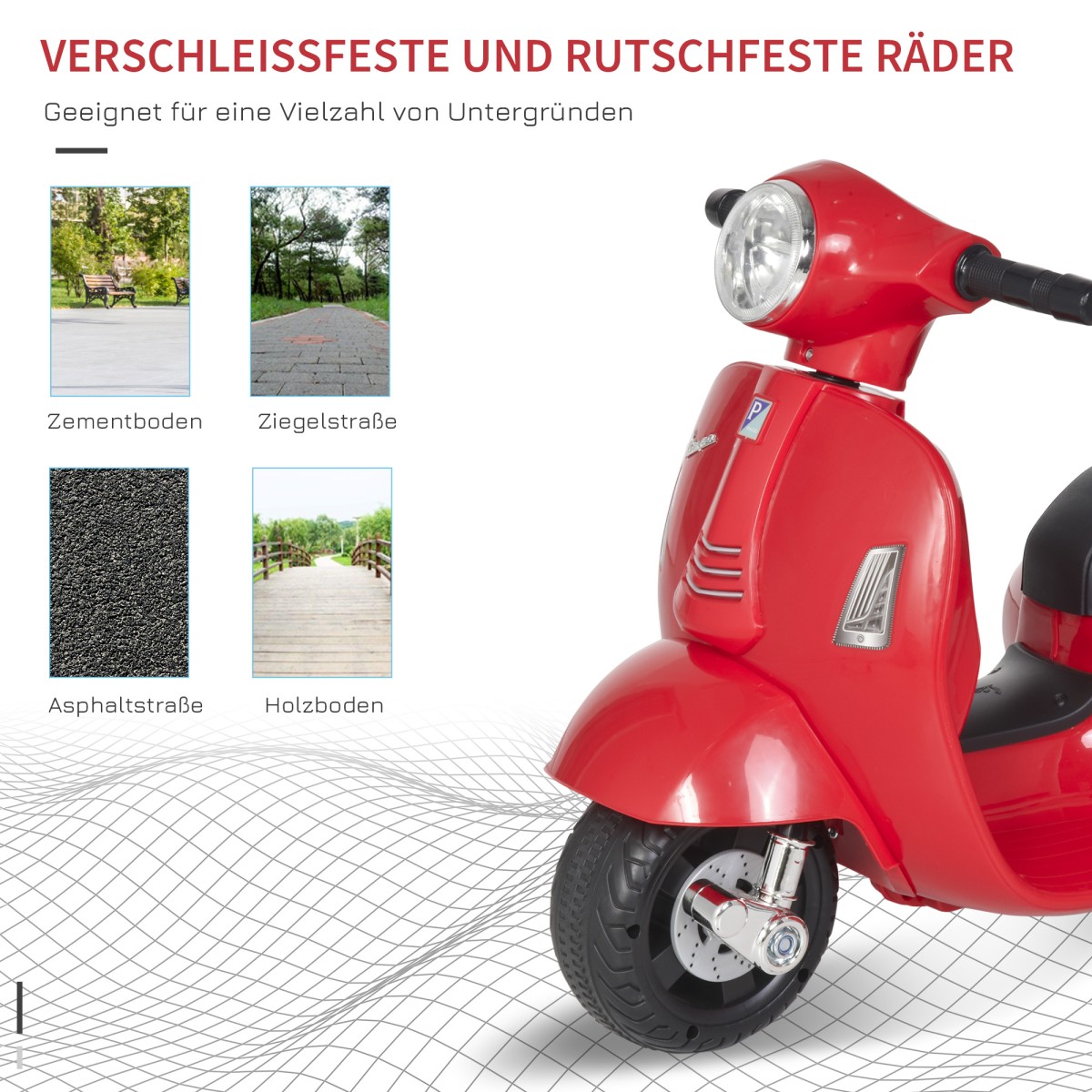 Ηλεκτρική παιδική μοτοσυκλέτα Vespa ηλεκτρική μοτοσυκλέτα με φως LED, ήχος, παιδική ηλεκτρική μοτοσυκλέτα για παιδιά από 18-36 μηνών κόκκινη