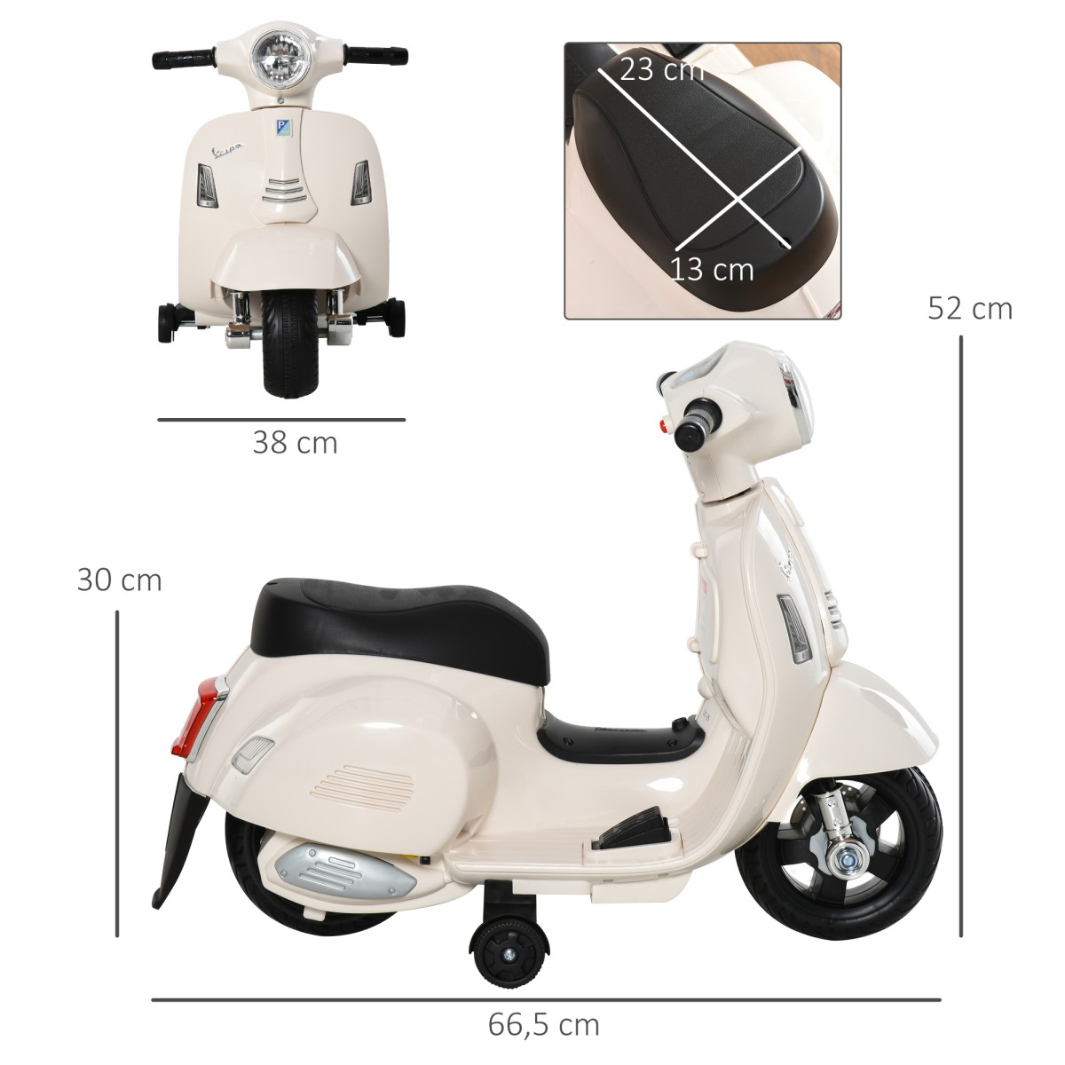 Ηλεκτρική παιδική μοτοσυκλέτα Vespa ηλεκτρική μοτοσυκλέτα με φως LED, ήχος, παιδική ηλεκτρική μοτοσυκλέτα για παιδιά από 18-36 μηνών λευκή