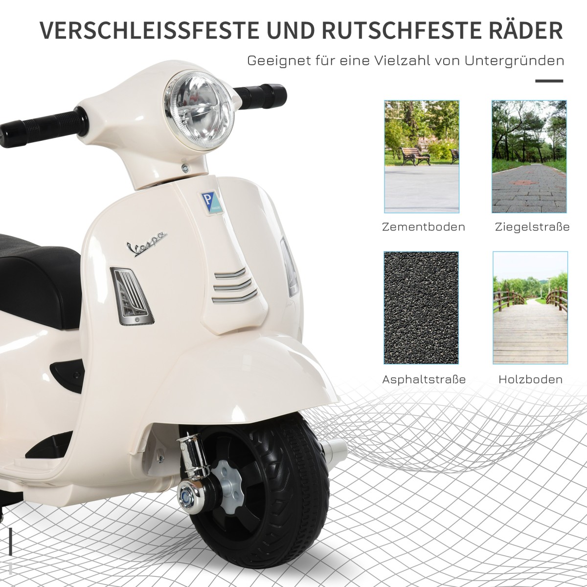 Ηλεκτρική παιδική μοτοσυκλέτα Vespa ηλεκτρική μοτοσυκλέτα με φως LED, ήχος, παιδική ηλεκτρική μοτοσυκλέτα για παιδιά από 18-36 μηνών λευκή