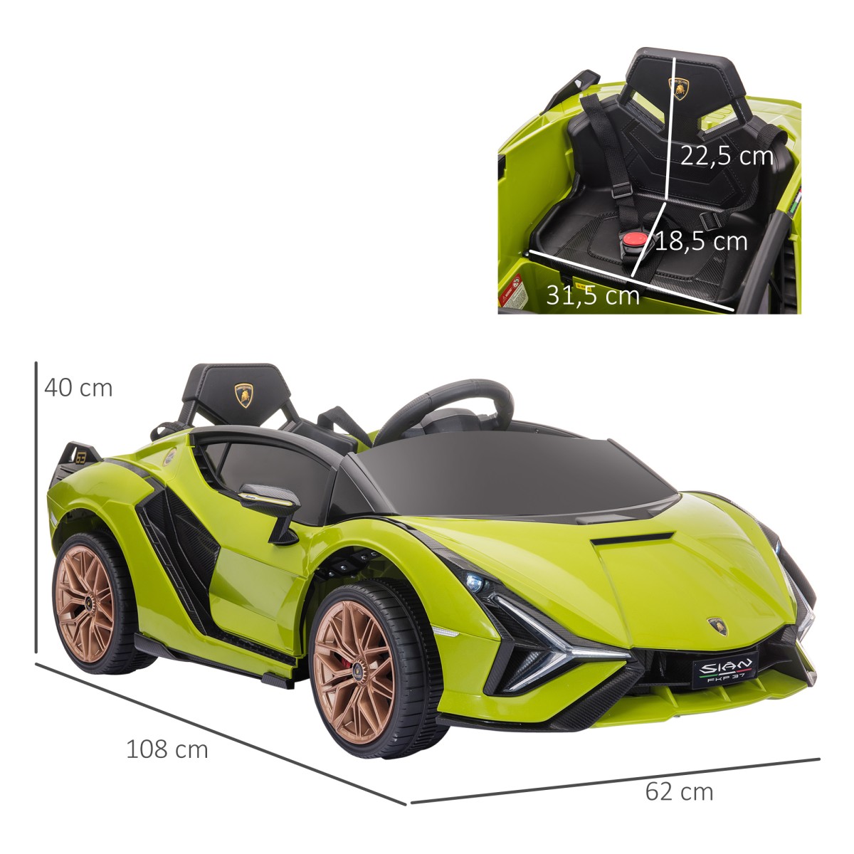Παιδικό ηλεκτρικό αυτοκίνητο, Lamborghini, 3-5 km/h, τηλεχειριστήριο, 3-5 ετών, πράσινο