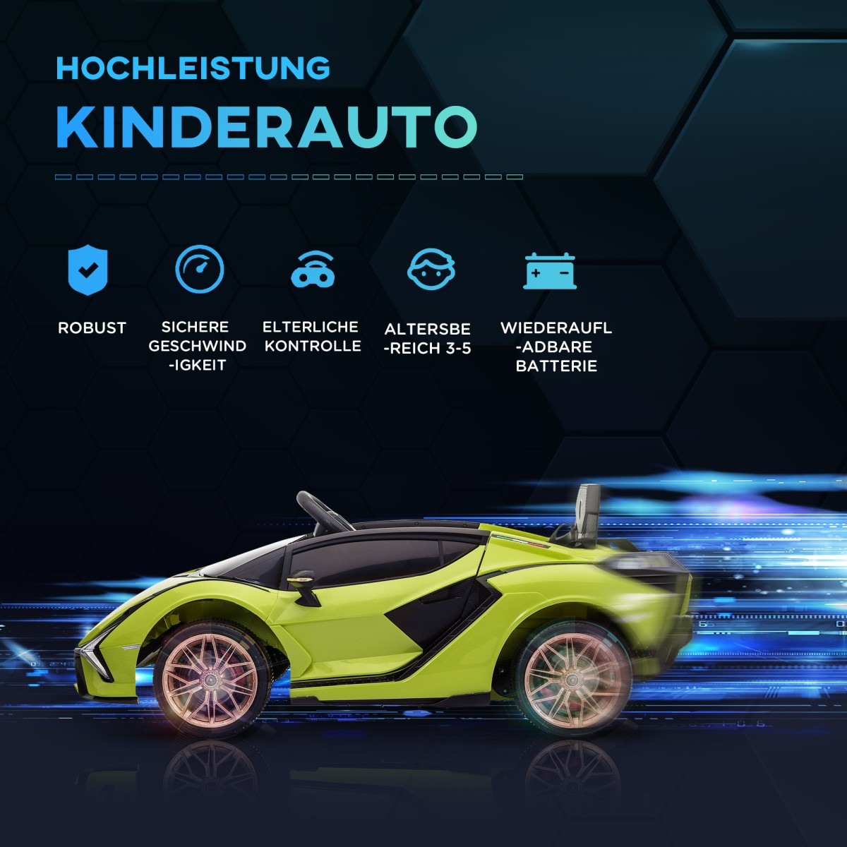 Παιδικό ηλεκτρικό αυτοκίνητο, Lamborghini, 3-5 km/h, τηλεχειριστήριο, 3-5 ετών, πράσινο