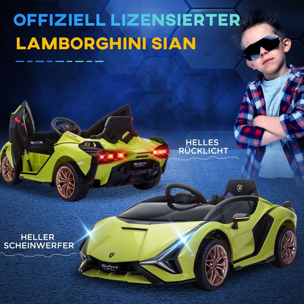Παιδικό ηλεκτρικό αυτοκίνητο, Lamborghini, 3-5 km/h, τηλεχειριστήριο, 3-5 ετών, πράσινο