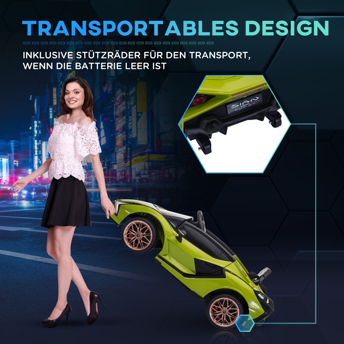 Παιδικό ηλεκτρικό αυτοκίνητο, Lamborghini, 3-5 km/h, τηλεχειριστήριο, 3-5 ετών, πράσινο