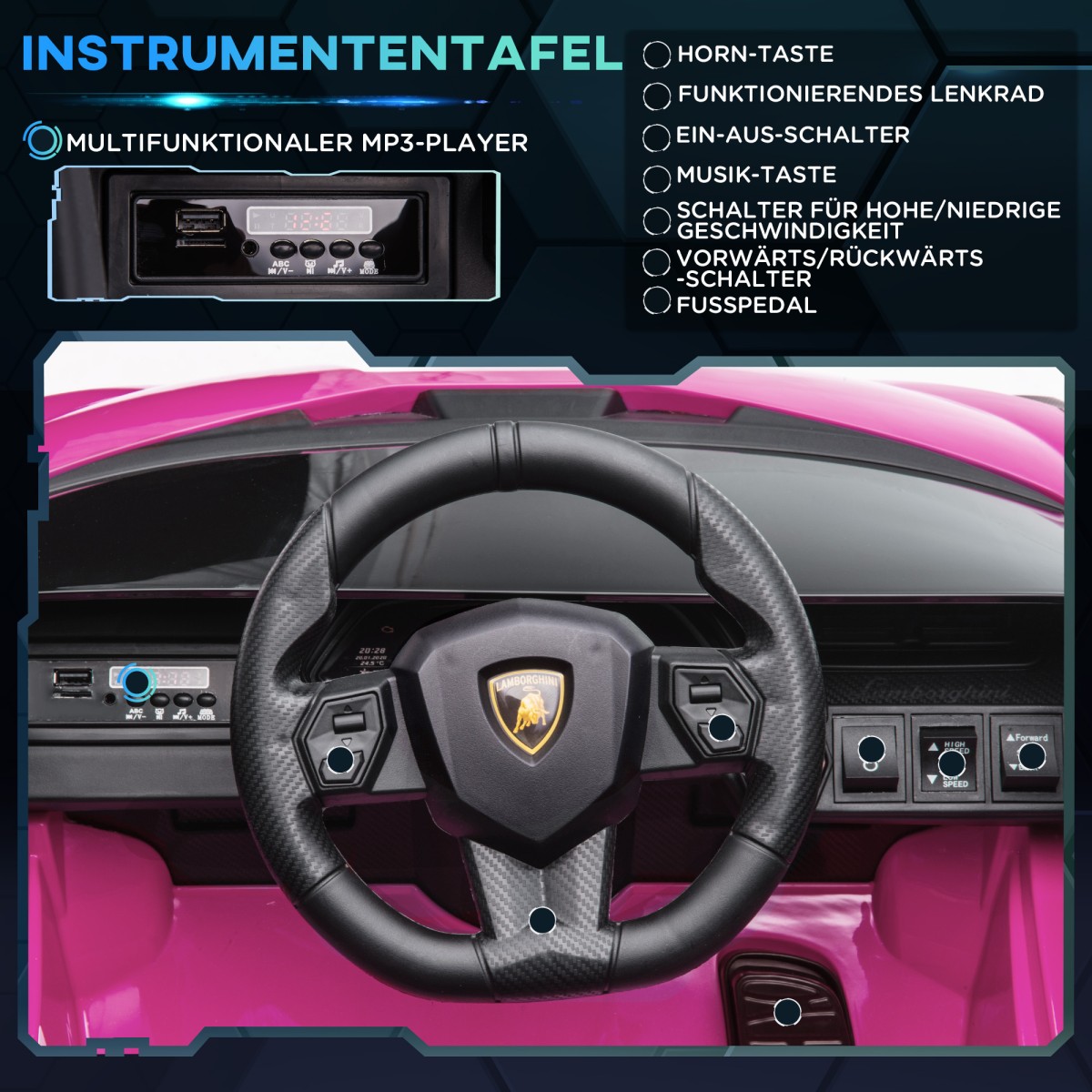 Παιδικό ηλεκτρικό αυτοκίνητο Lamborghini 3-5 km/h τηλεχειριστήριο 3-5 ετών ροζ