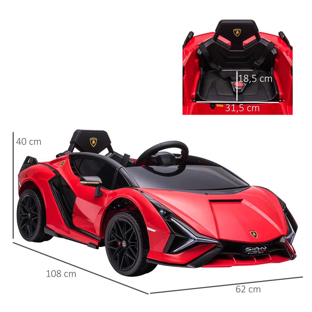 Παιδικό όχημα 12V 2 Λειτουργίες οδήγησης Lamborghini SIAN SUV Αυτοκίνητο Παιχνίδι Ηλεκτρικό Αυτοκίνητο με Τηλεχειριστήριο Μουσική (MP3/USB) Ελαφρύ 37-60 μηνών Μεταλλικό κόκκινο 108 x 62 x 40 cm
