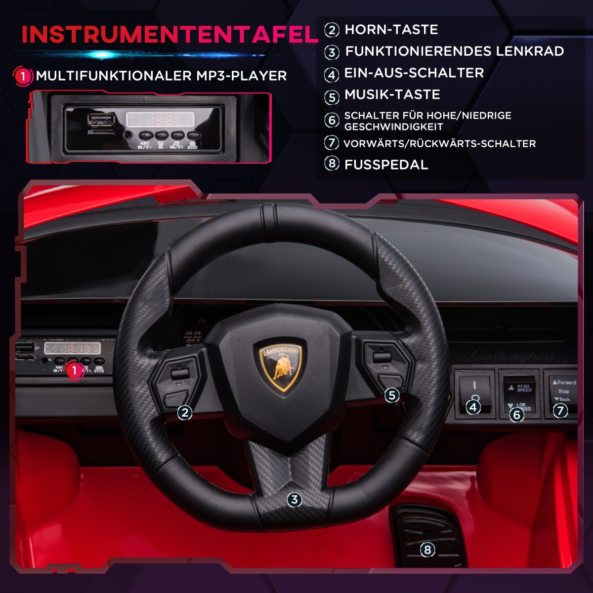 Παιδικό όχημα 12V 2 Λειτουργίες οδήγησης Lamborghini SIAN SUV Αυτοκίνητο Παιχνίδι Ηλεκτρικό Αυτοκίνητο με Τηλεχειριστήριο Μουσική (MP3/USB) Ελαφρύ 37-60 μηνών Μεταλλικό κόκκινο 108 x 62 x 40 cm