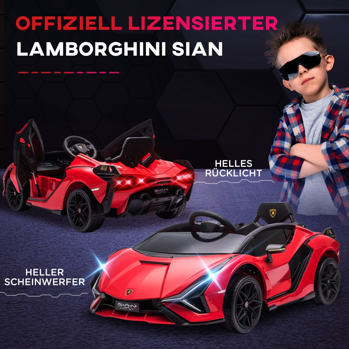 Παιδικό όχημα 12V 2 Λειτουργίες οδήγησης Lamborghini SIAN SUV Αυτοκίνητο Παιχνίδι Ηλεκτρικό Αυτοκίνητο με Τηλεχειριστήριο Μουσική (MP3/USB) Ελαφρύ 37-60 μηνών Μεταλλικό κόκκινο 108 x 62 x 40 cm