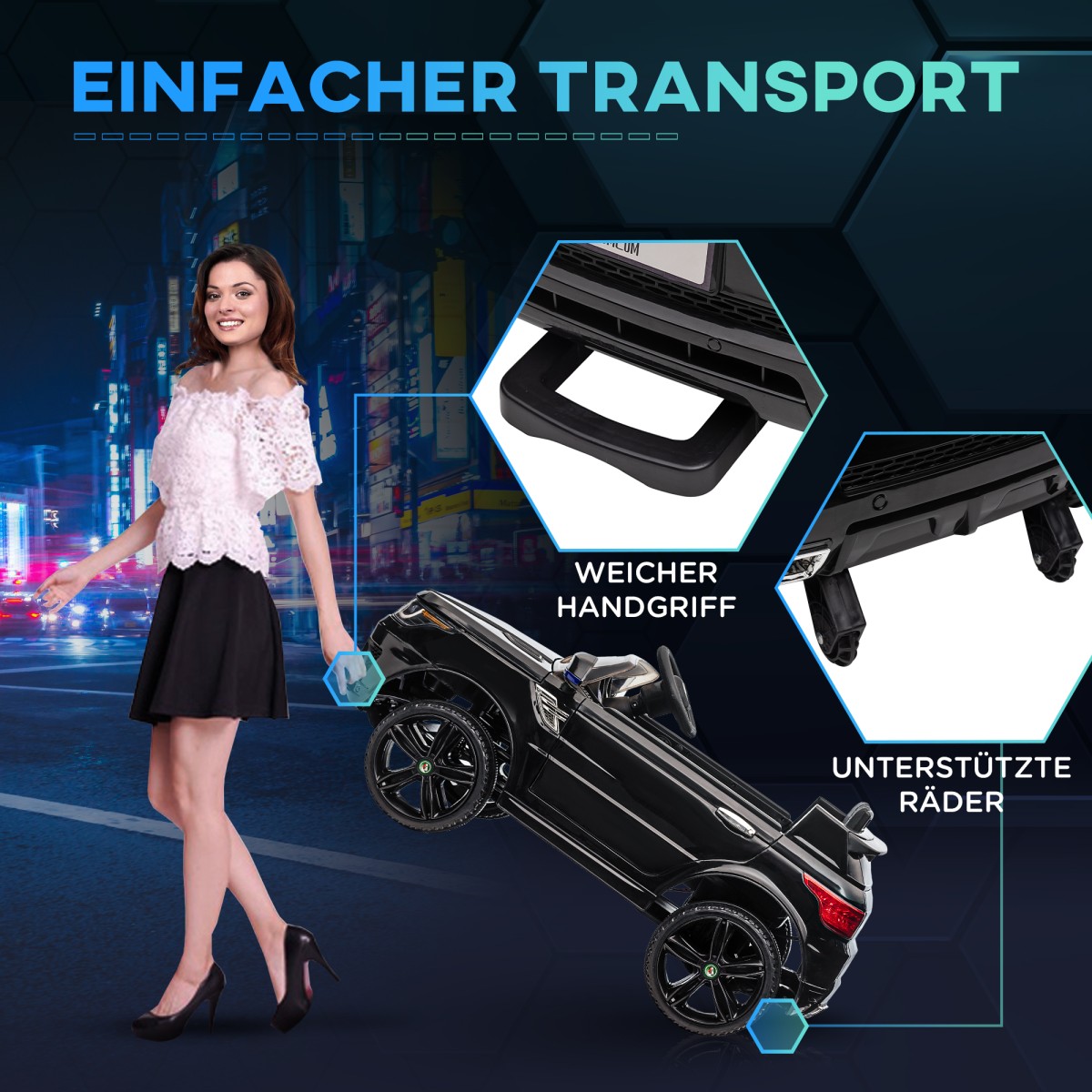 Παιδικό ηλεκτρικό αυτοκίνητο SUV, έως 5 kmh/h, με ζώνη ασφαλείας, τηλεχειριστήριο, προβολείς, λειτουργία μουσικής, μαύρο
