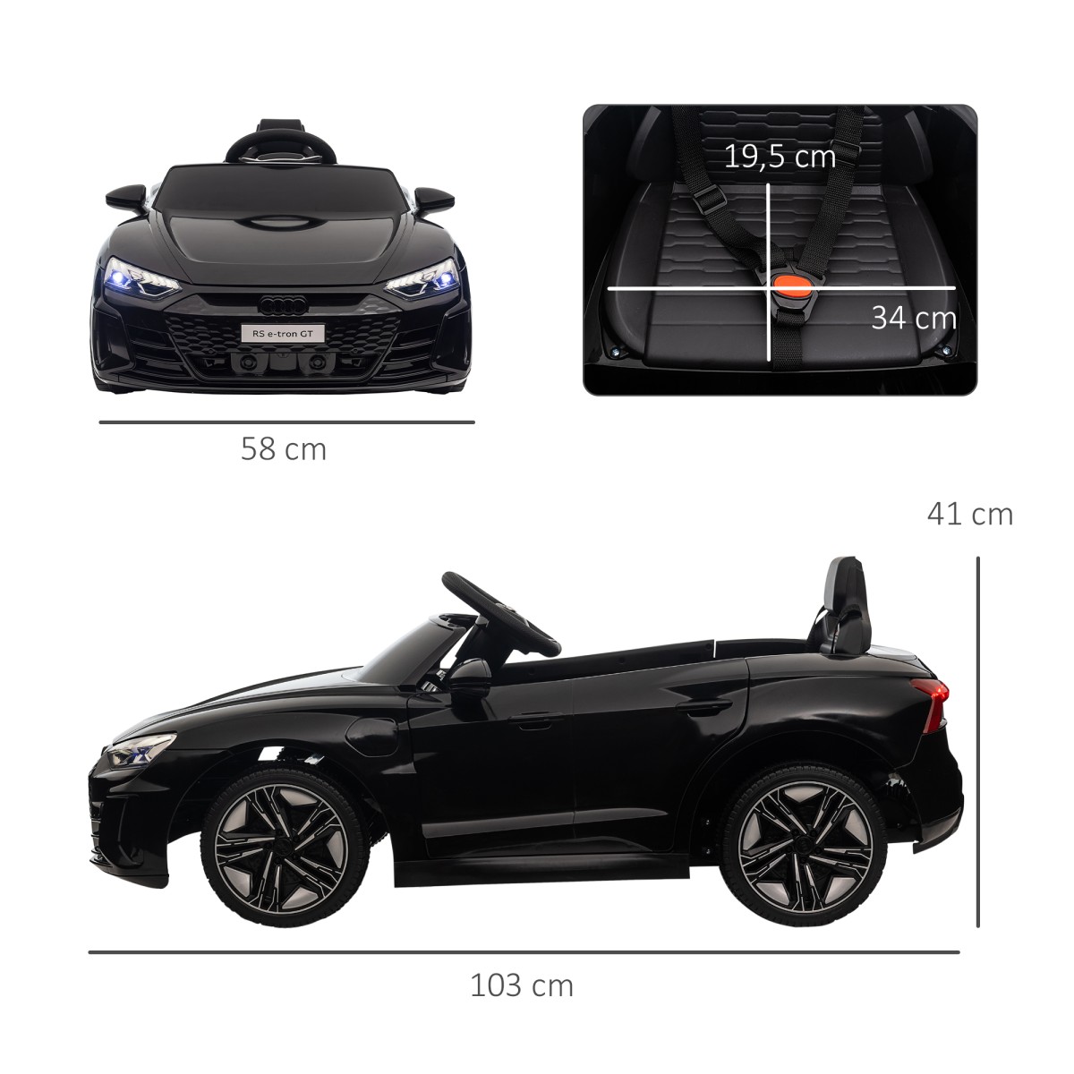 Παιδικό αυτοκίνητο, ηλεκτρικό, Audi άδεια, με ζώνη ασφαλείας, τηλεχειριστήριο, ανοιχτό μαύρο, 103 x 58 x 41cm
