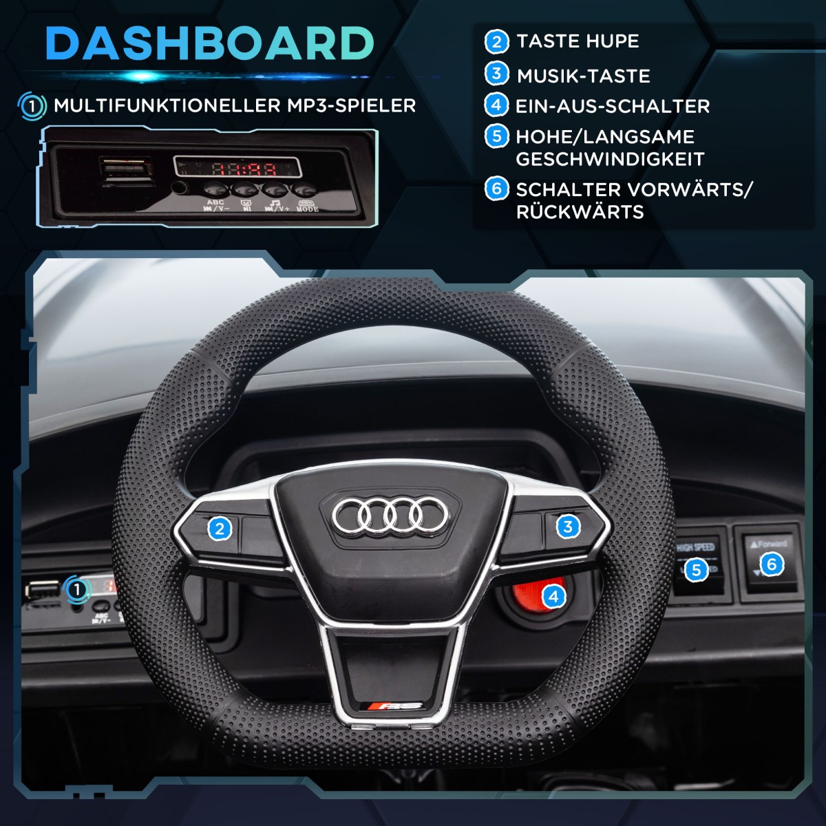 Παιδικό αυτοκίνητο, ηλεκτρικό, Audi άδεια, με ζώνη ασφαλείας, τηλεχειριστήριο, ανοιχτό μαύρο, 103 x 58 x 41cm
