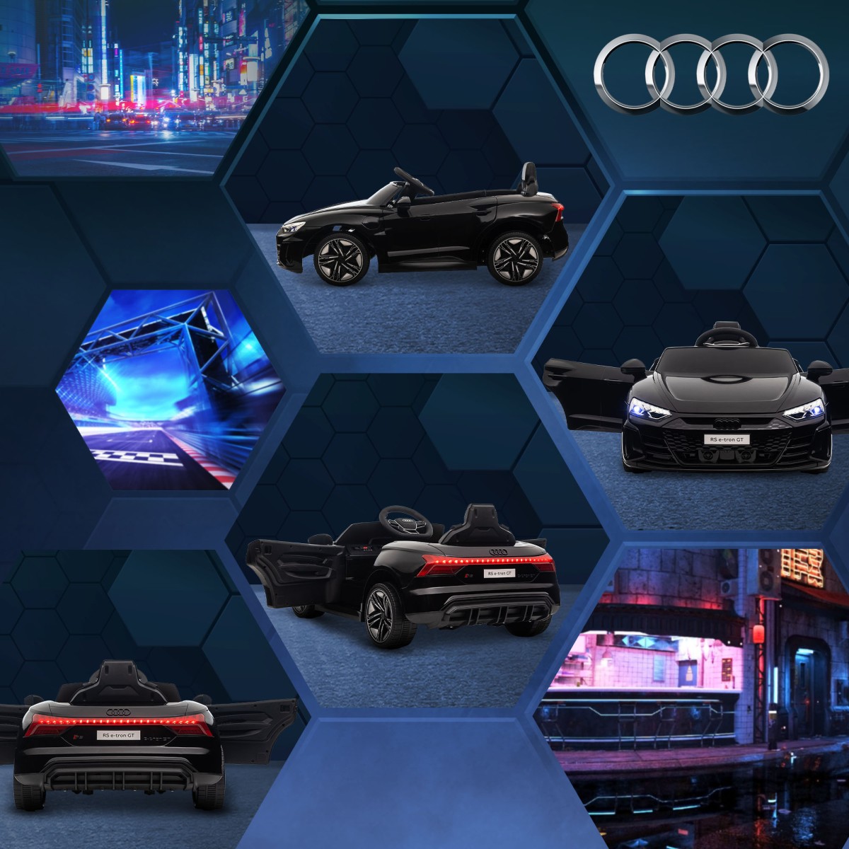 Παιδικό αυτοκίνητο, ηλεκτρικό, Audi άδεια, με ζώνη ασφαλείας, τηλεχειριστήριο, ανοιχτό μαύρο, 103 x 58 x 41cm