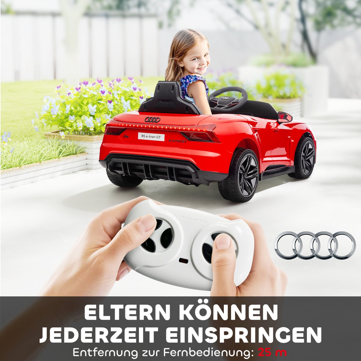 Παιδικό αυτοκίνητο, ηλεκτρικό, Audi άδεια, με ζώνη ασφαλείας, τηλεχειριστήριο, φως, κόκκινο+μαύρο, 103 x 58 x 41cm