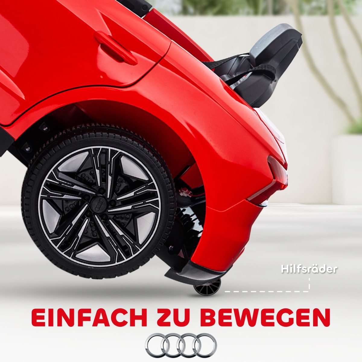 Παιδικό αυτοκίνητο, ηλεκτρικό, Audi άδεια, με ζώνη ασφαλείας, τηλεχειριστήριο, φως, κόκκινο+μαύρο, 103 x 58 x 41cm