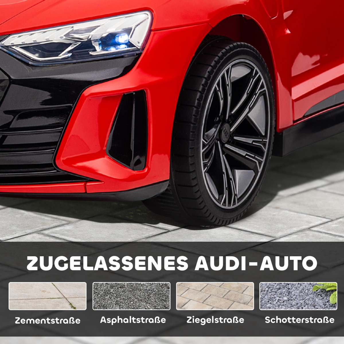 Παιδικό αυτοκίνητο, ηλεκτρικό, Audi άδεια, με ζώνη ασφαλείας, τηλεχειριστήριο, φως, κόκκινο+μαύρο, 103 x 58 x 41cm