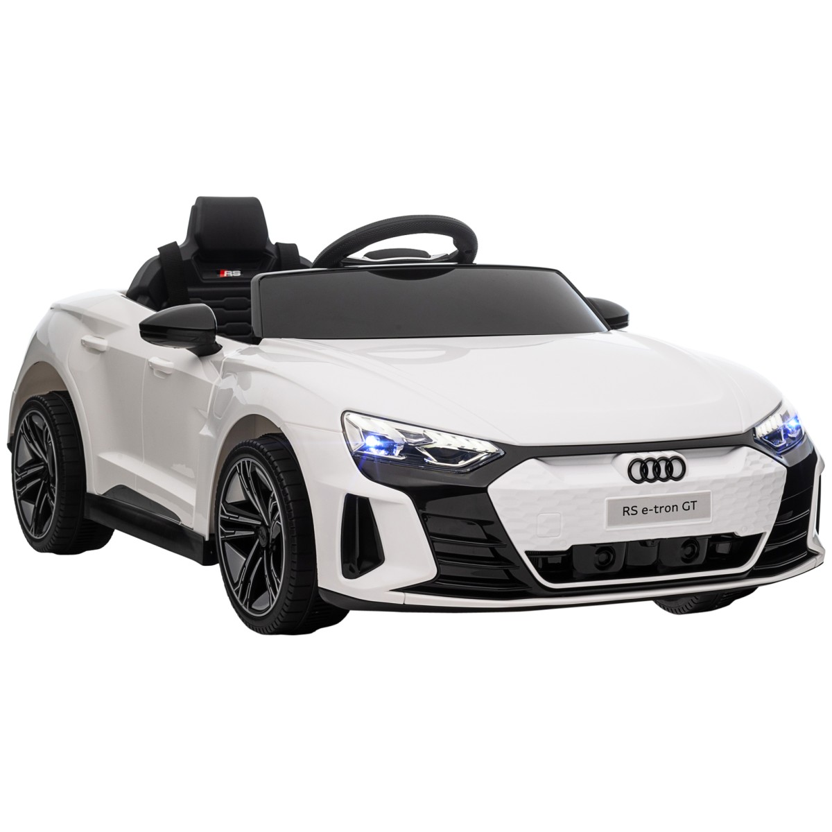 Παιδικό ηλεκτρικό αυτοκίνητο Audi RS e-tron GT με ζώνη ασφαλείας, τηλεχειριστήριο, προβολείς, λειτουργία μουσικής, λευκό, 103 x 58 x 41 cm