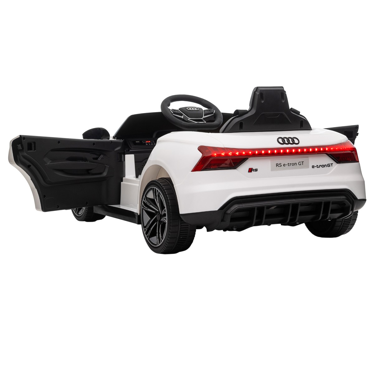 Παιδικό ηλεκτρικό αυτοκίνητο Audi RS e-tron GT με ζώνη ασφαλείας, τηλεχειριστήριο, προβολείς, λειτουργία μουσικής, λευκό, 103 x 58 x 41 cm
