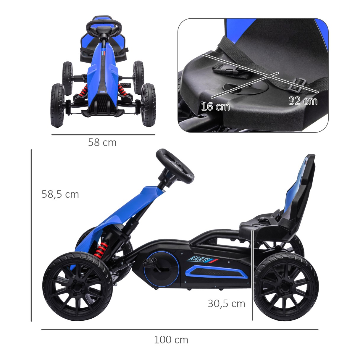 Go Kart Pedal Go Kart Reverse and Forward Gear, για παιδιά από 3 έως 8 ετών, μπλε