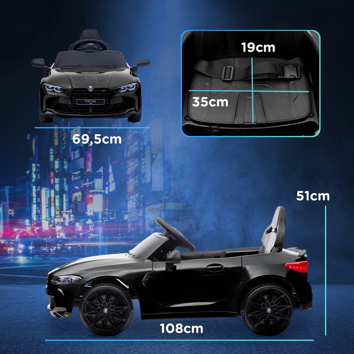 Ηλεκτρικό παιδικό αυτοκίνητο BMW M4, ήχος & φως, 3-5 km/h, με τηλεχειριστήριο, για 3-5 χρόνια, μαύρο