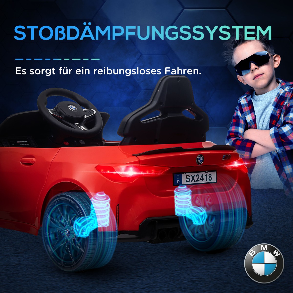 Ηλεκτρικό παιδικό αυτοκίνητο BMW M4, ήχος & φως, 3-5 km/h, με τηλεχειριστήριο, για 3-5 χρόνια, κόκκινο