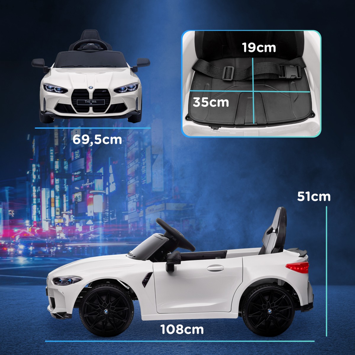 Ηλεκτρικό παιδικό αυτοκίνητο BMW M4, ήχος & φως, 3-5 km/h με τηλεχειριστήριο, για 3-5 χρόνια, λευκό