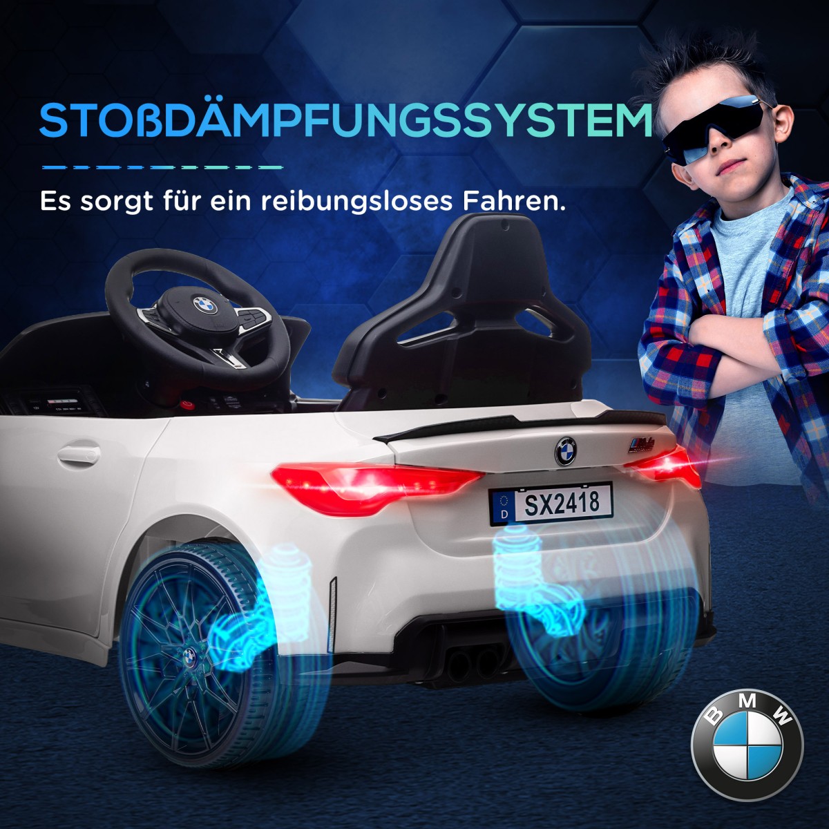 Ηλεκτρικό παιδικό αυτοκίνητο BMW M4, ήχος & φως, 3-5 km/h με τηλεχειριστήριο, για 3-5 χρόνια, λευκό