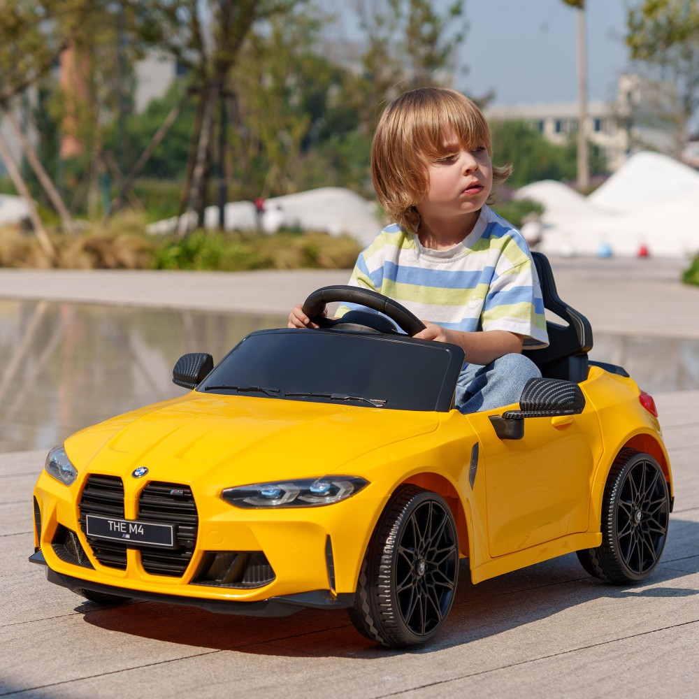 Ηλεκτρικό παιδικό αυτοκίνητο BMW M4, ήχος & φως, 3-5 km/h, με τηλεχειριστήριο, για 3-5 χρόνια, κίτρινο