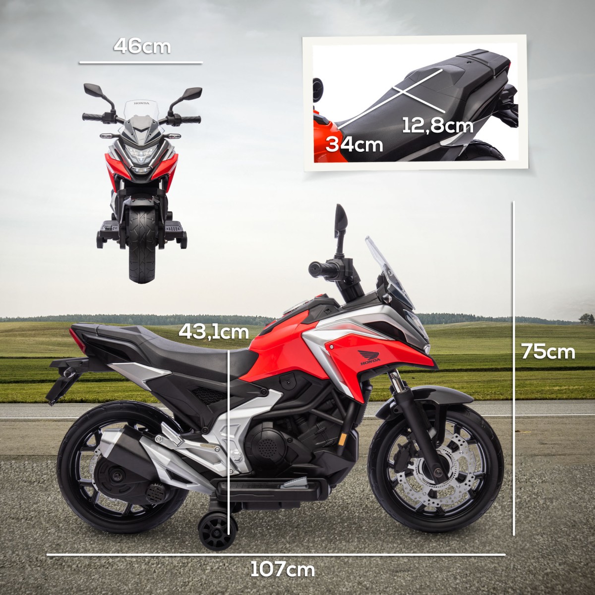 Ηλεκτρική παιδική μοτοσυκλέτα, Honda, 3 km/h, μουσική & φως, 3-6 ετών, έως 30 κιλά, κόκκινο