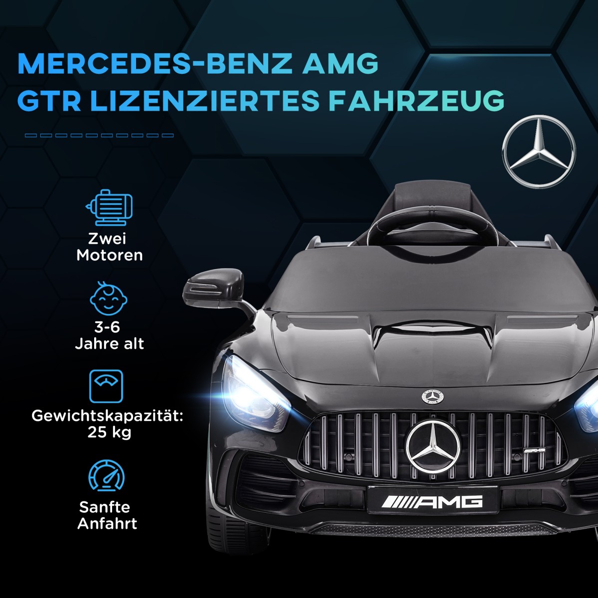 Ηλεκτρικό παιδικό, Mercedes, 3-5 km/h, τηλεχειριστήριο, φως & μουσική, μαύρο