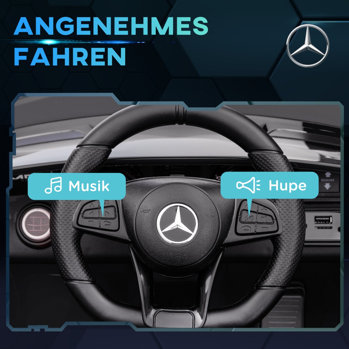 Ηλεκτρικό παιδικό, Mercedes, 3-5 km/h, τηλεχειριστήριο, φως & μουσική, μαύρο