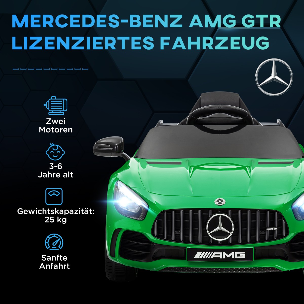 Ηλεκτρικό παιδικό, Mercedes, 3-5 km/h, τηλεχειριστήριο, φως & μουσική, πράσινο