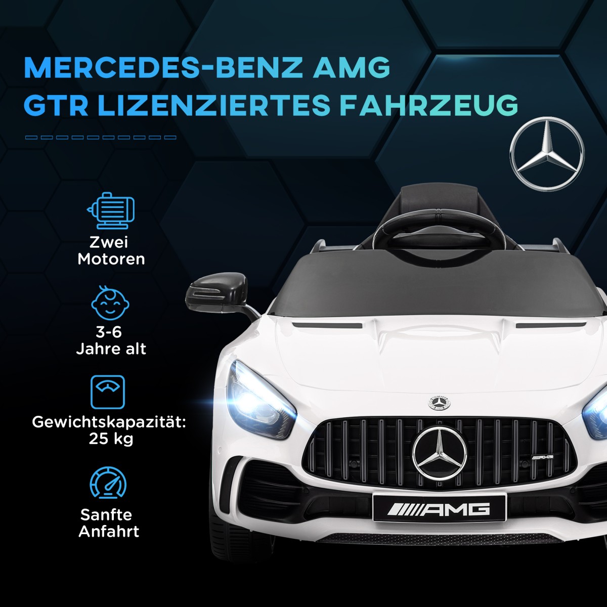 Ηλεκτρικό παιδικό, Mercedes, 3-5 km/h, τηλεχειριστήριο, φως & μουσική, λευκό