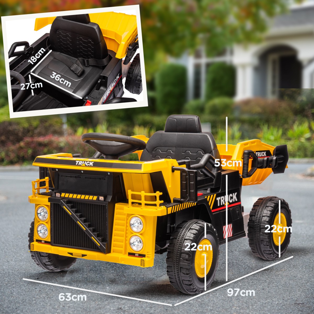 Ηλεκτρικό ανατρεπόμενο φορτηγό, 3-6 km/h, επιβατικό αυτοκίνητο, ανακλινόμενος χώρος φόρτωσης, φως & μουσική, για 3-5 χρόνια